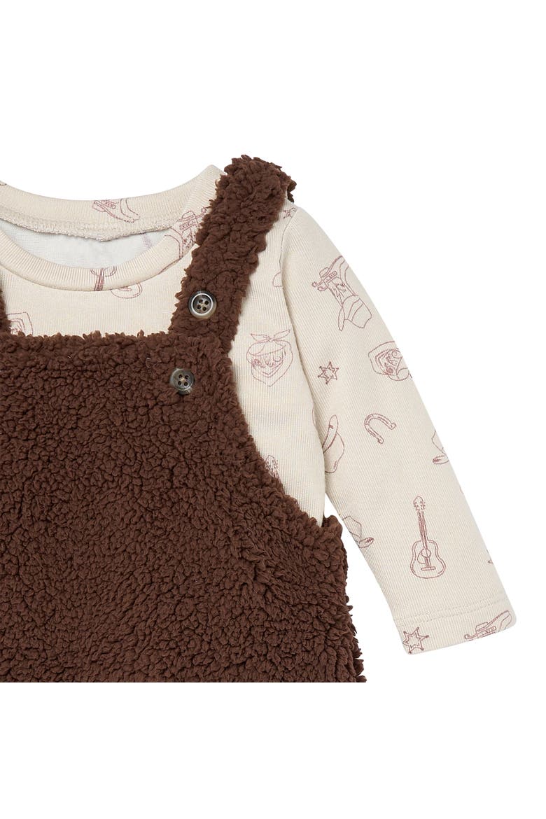 Plush Overall and Long Sleeve Top Set, Alternate, color, Rich Brown