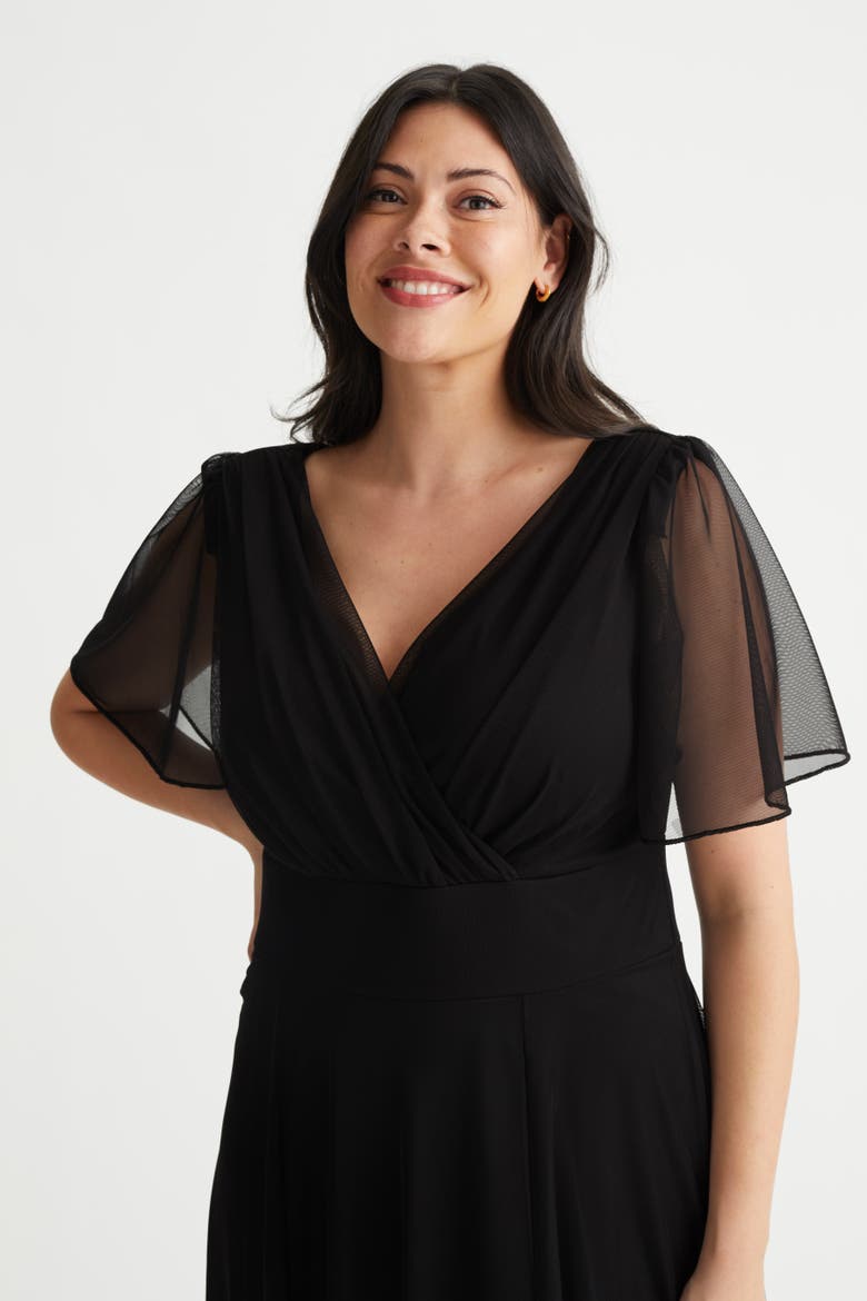 Isabelle Angel Sleeve Maxi Dress, Alternate, color, Solid Black