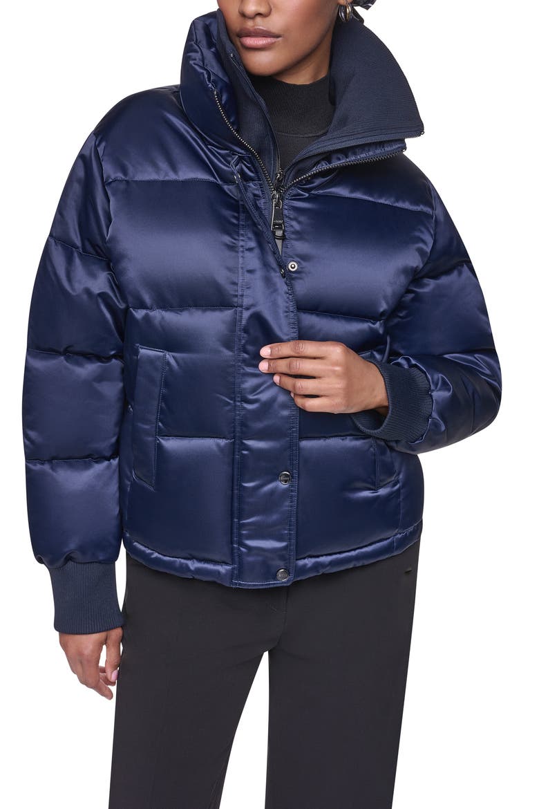 Flight Satin Puffer Jacket, Main, color, DARK NAVY