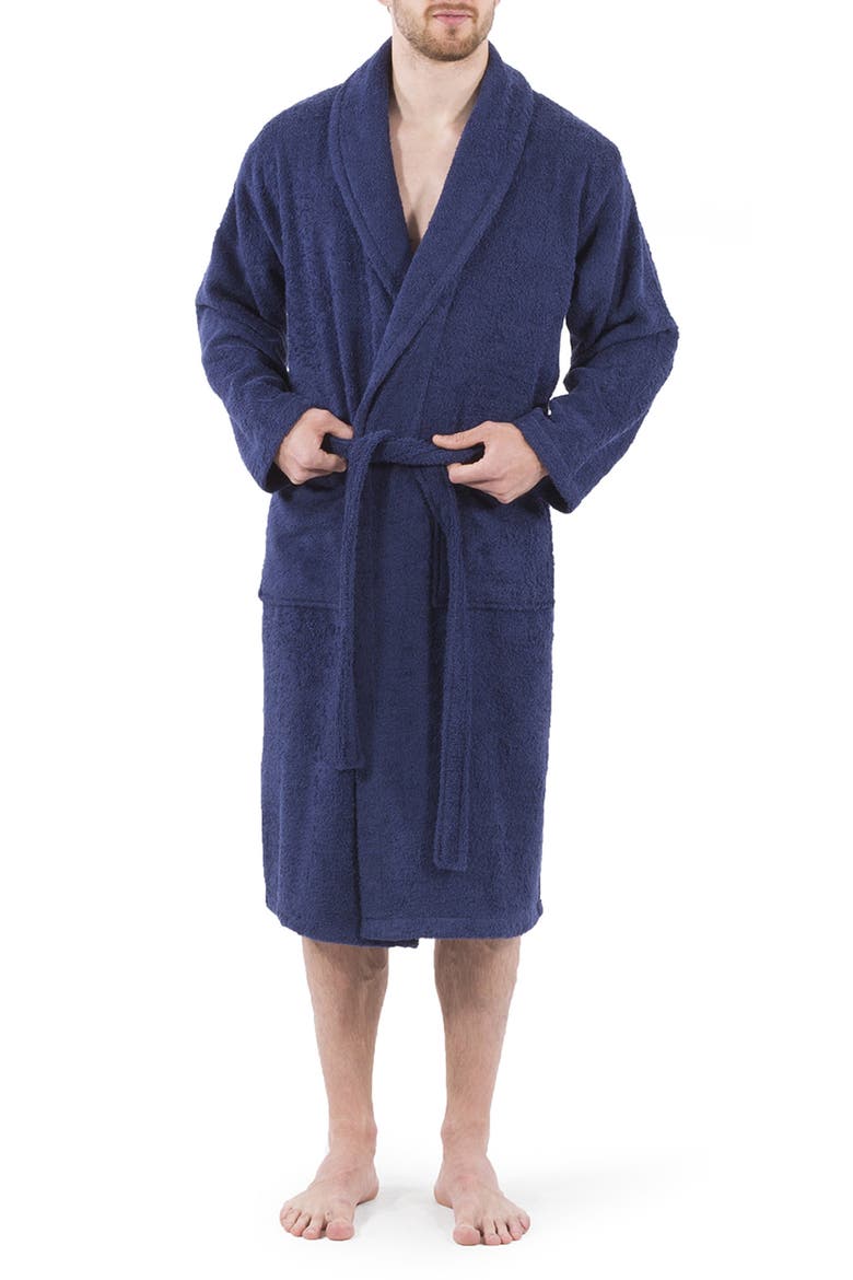 Unisex Terry Cloth Bathrobe, Alternate, color, NAVY