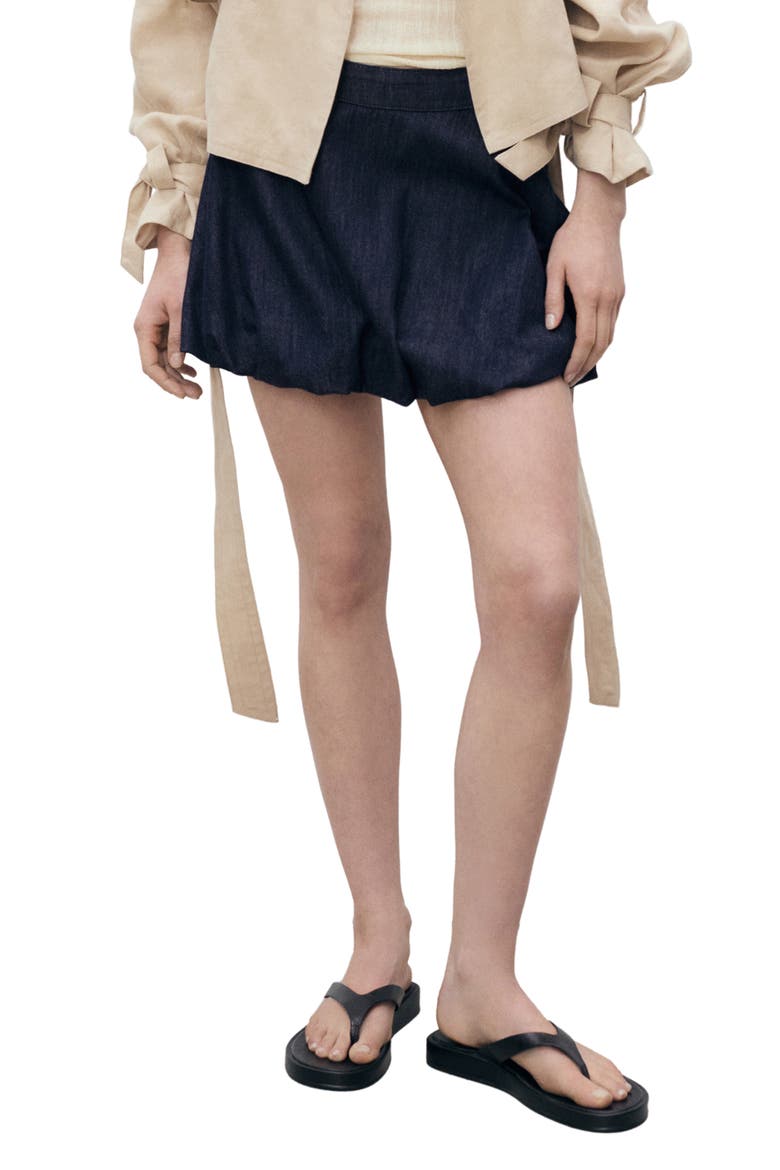 Bubble Hem Denim Miniskirt, Main, color, OPEN BLUE