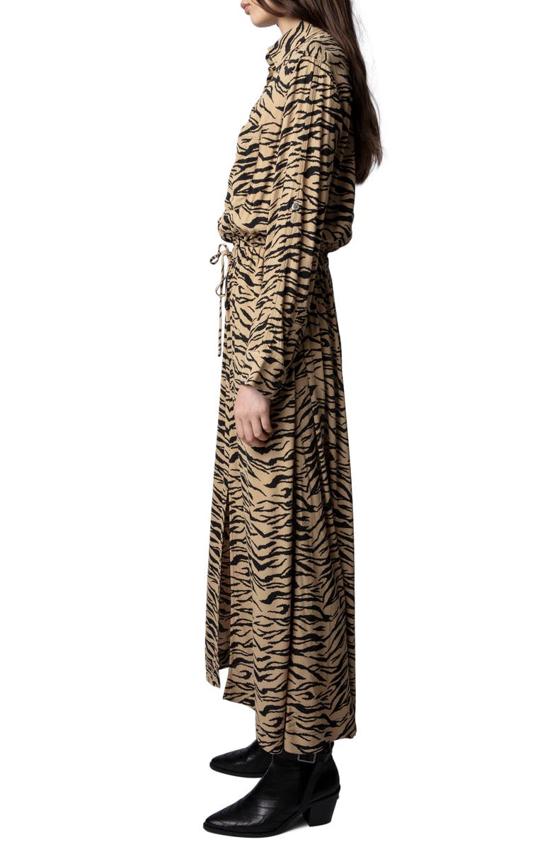 Zadig & Voltaire Radial Tiger Print Maxi Shirtdress, Alternate, color, Natural