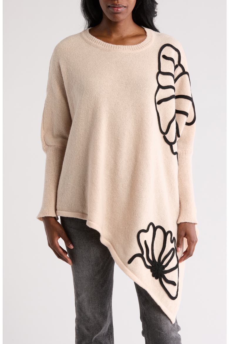 Asymmetric Floral Embroidered Top, Main, color, IVORY/ BLACK