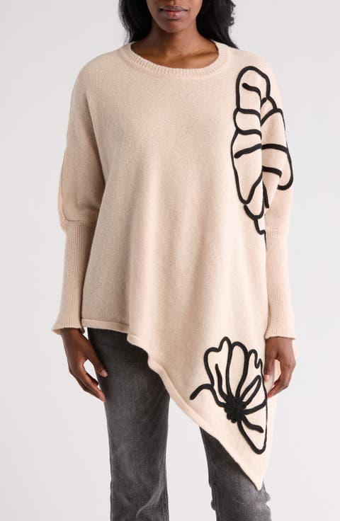 Asymmetric Floral Embroidered Top