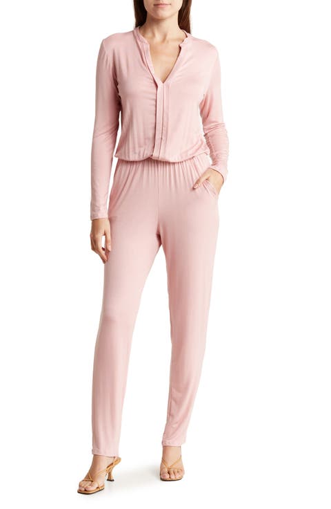 Split Neck Straight Leg Jumpsuit