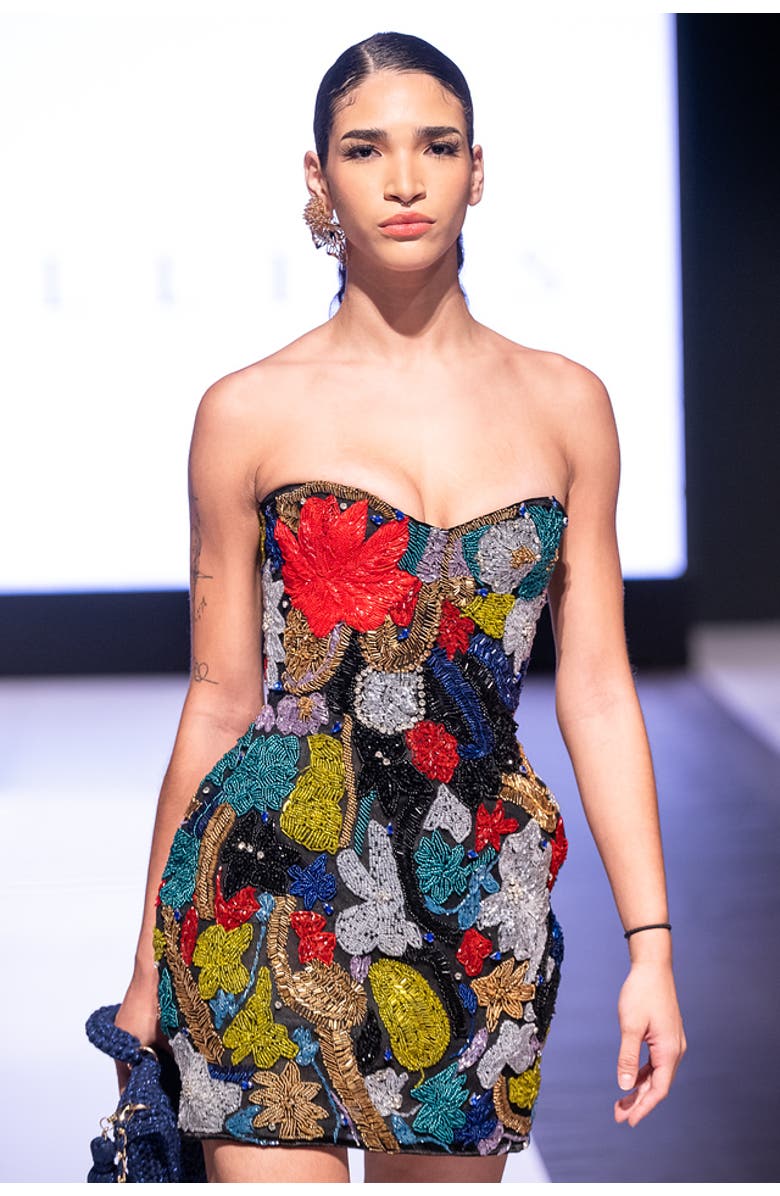 Chuks Collins Embroidered Corset Mini Amber Dancing Collection, Alternate, color, Tropical Colors