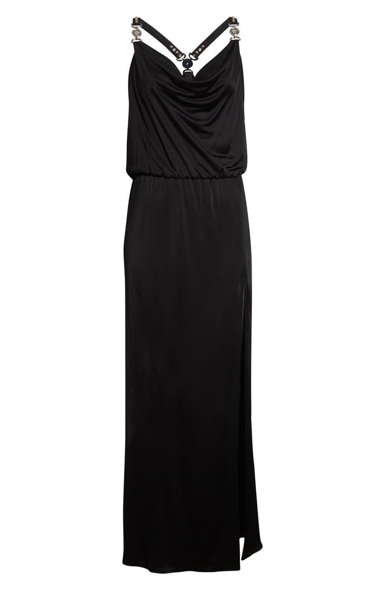 Versace Gathered Liquid Jersey Gown, Main, color, Black