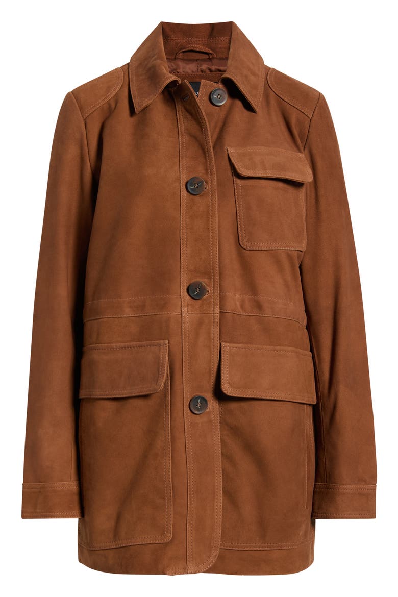 Cinched Waist Leather Suede Jacket, Alternate, color, TOBACCO