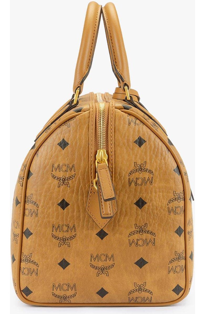 MCM Medium Ella Boston Bag in Visetos, Alternate, color, Cognac