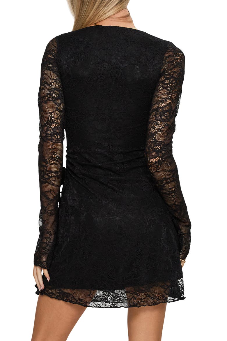 Airabella Lace Long Sleeve Minidress, Alternate, color, BLACK