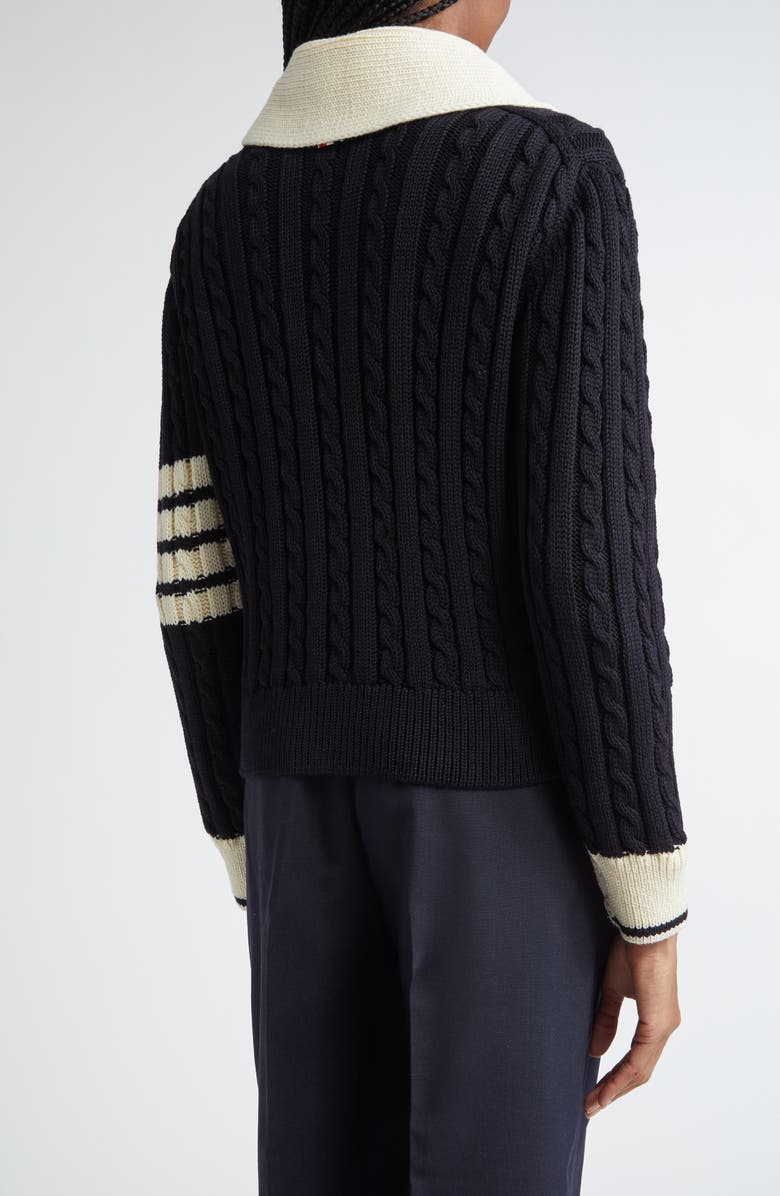 Thom Browne 4-Bar Cable Knit Virgin Wool Shawl Cardigan, Alternate, color, Navy