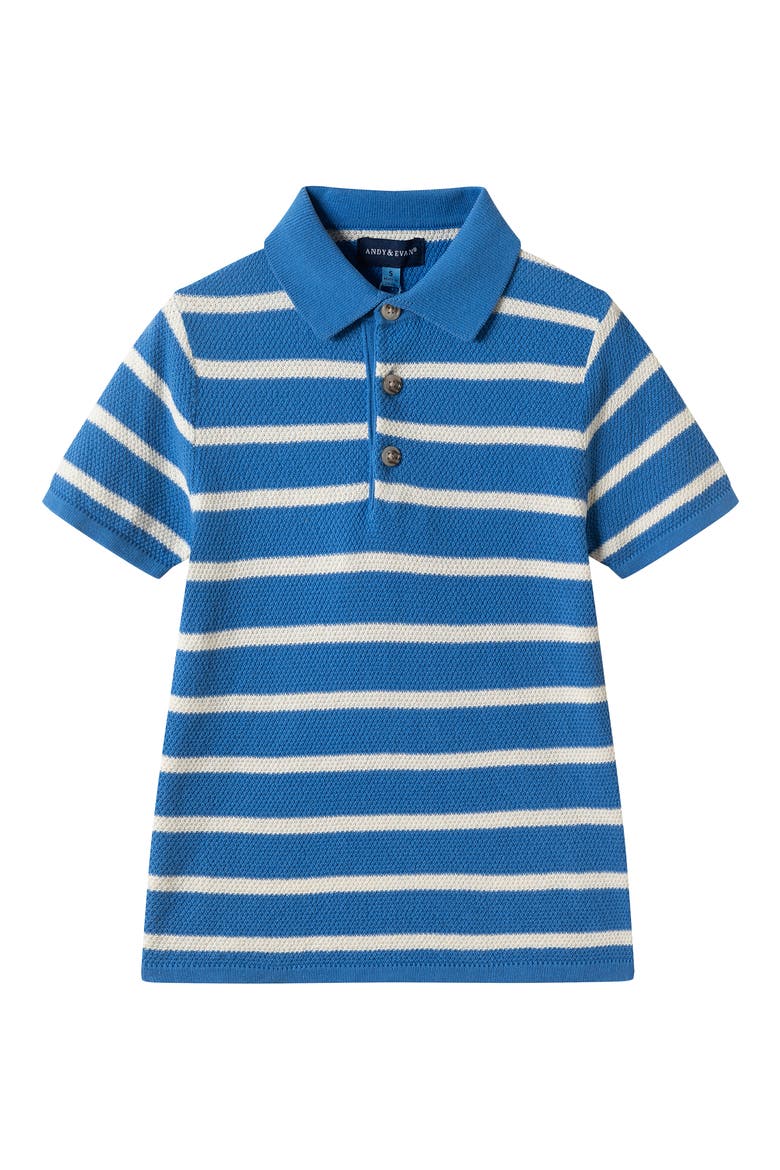 Kids' Stripe Textured Cotton Polo, Main, color, BLUE STRIPE