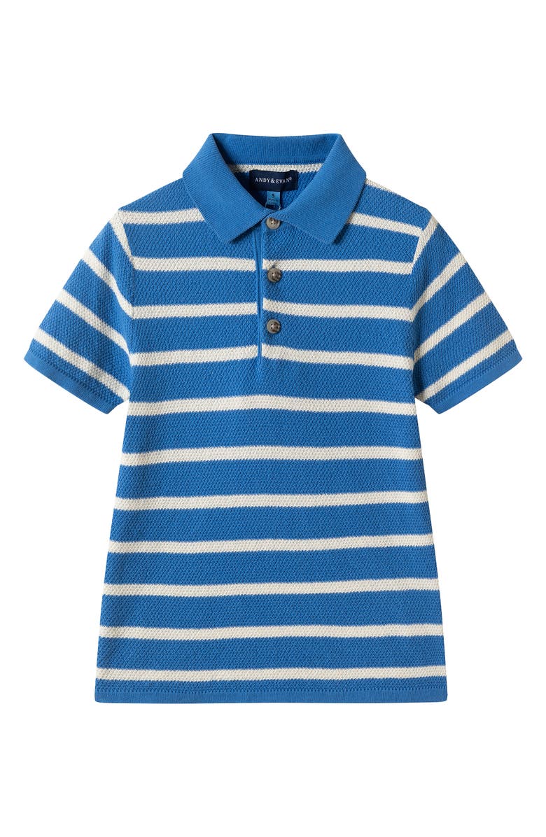 Andy & Evan Kids' Stripe Textured Cotton Polo, Main, color, Blue Stripe