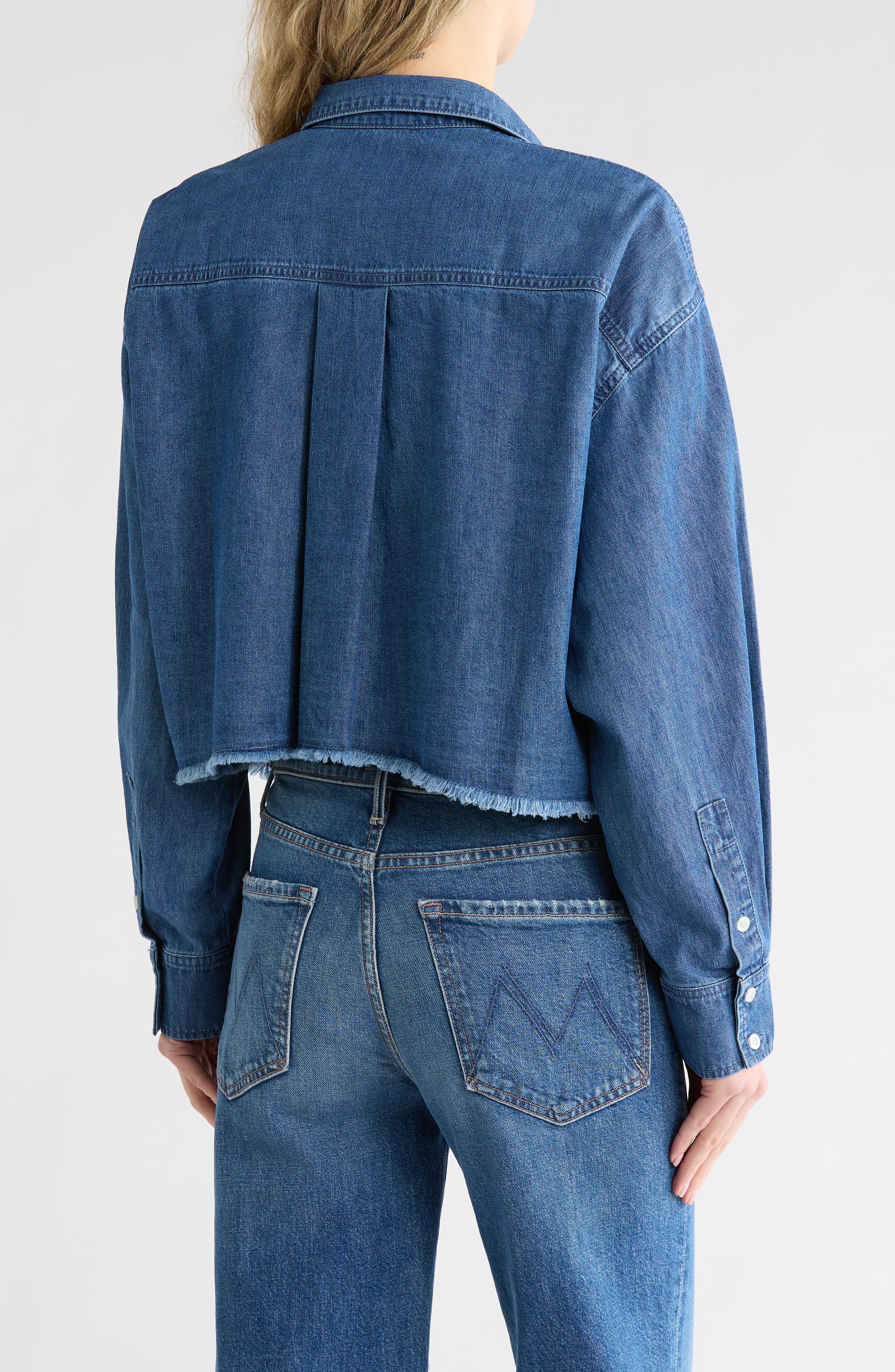 Long Sleeve Crop Chambray Button-Up Shirt - image 2