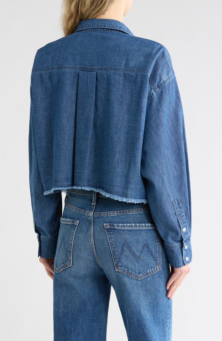 7 For All Mankind Long Sleeve Crop Chambray Button-Up Shirt, Alternate, color, Chambray Mid Bl