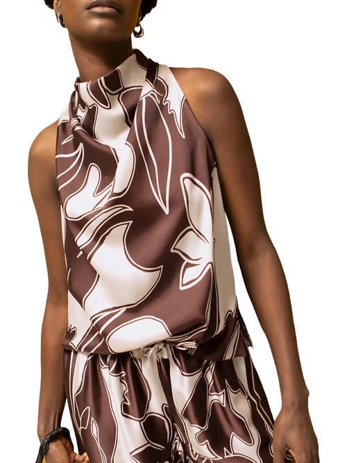 Ro&zo Swirl Print Drape Top In Brown