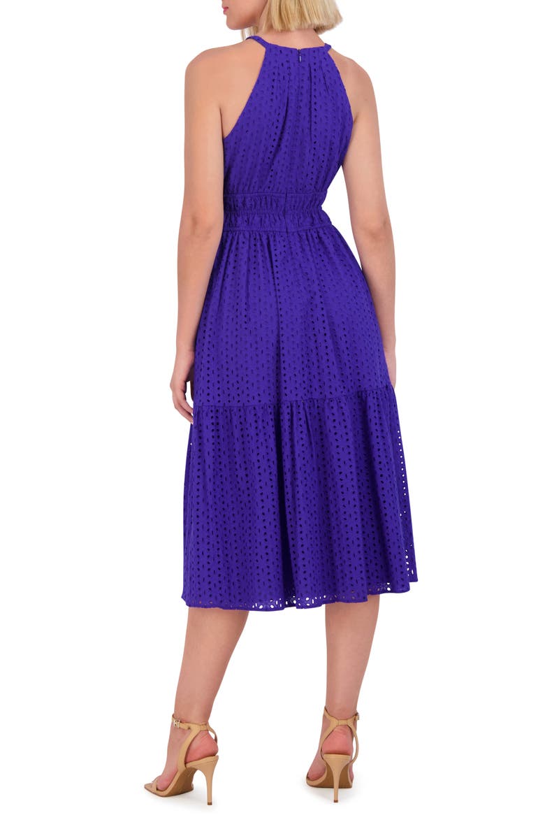 Vince Camuto Halter Neck Cotton Eyelet Midi Dress, Alternate, color, Porcelain Blue
