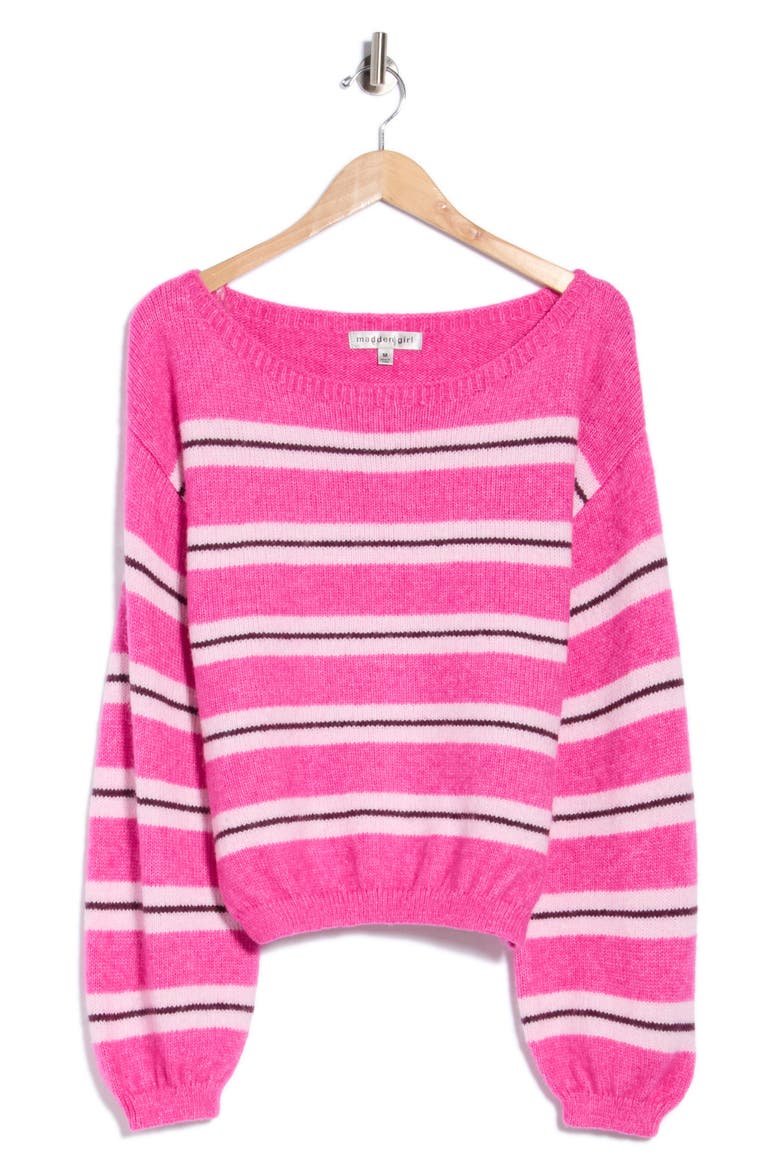 Boat Neck Balloon Sleeve Sweater, Main, color, PINK COMBO
