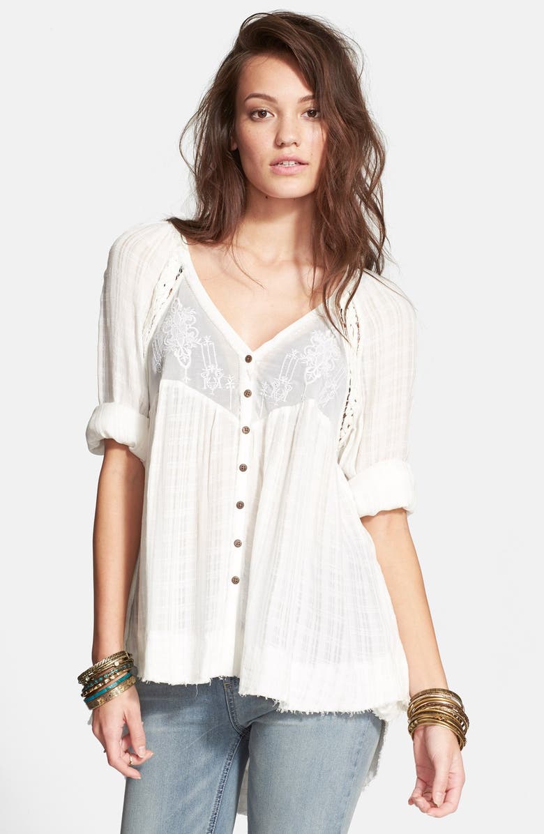 Free People Embroidered Button Front Top, Main, color,