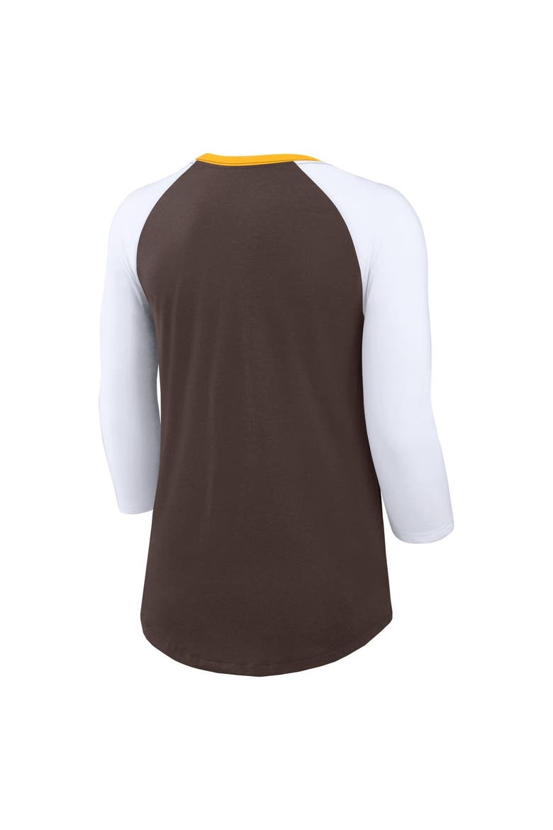 Women's Nike Brown/White San Diego Padres Knockout Arch 3/4-Sleeve Raglan Tri-Blend T-Shirt, Alternate, color, Brown