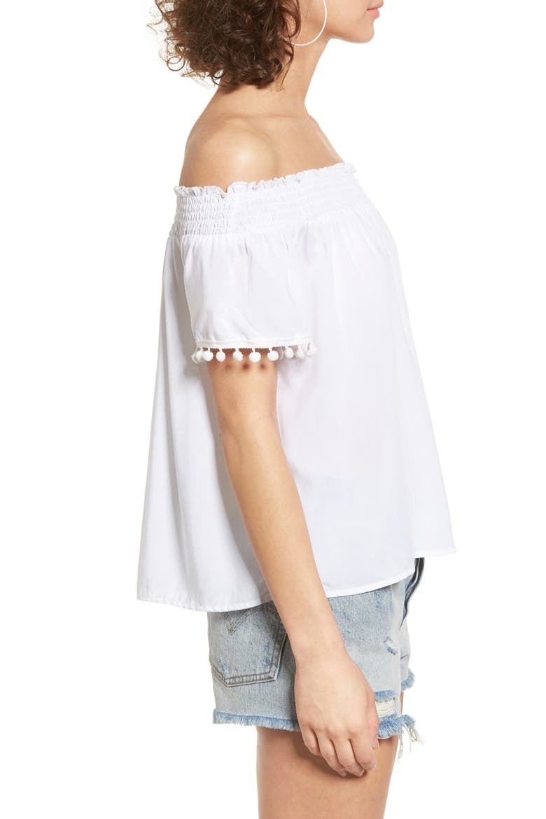 Smocked Check Off the Shoulder Top, Alternate, color, WHITE