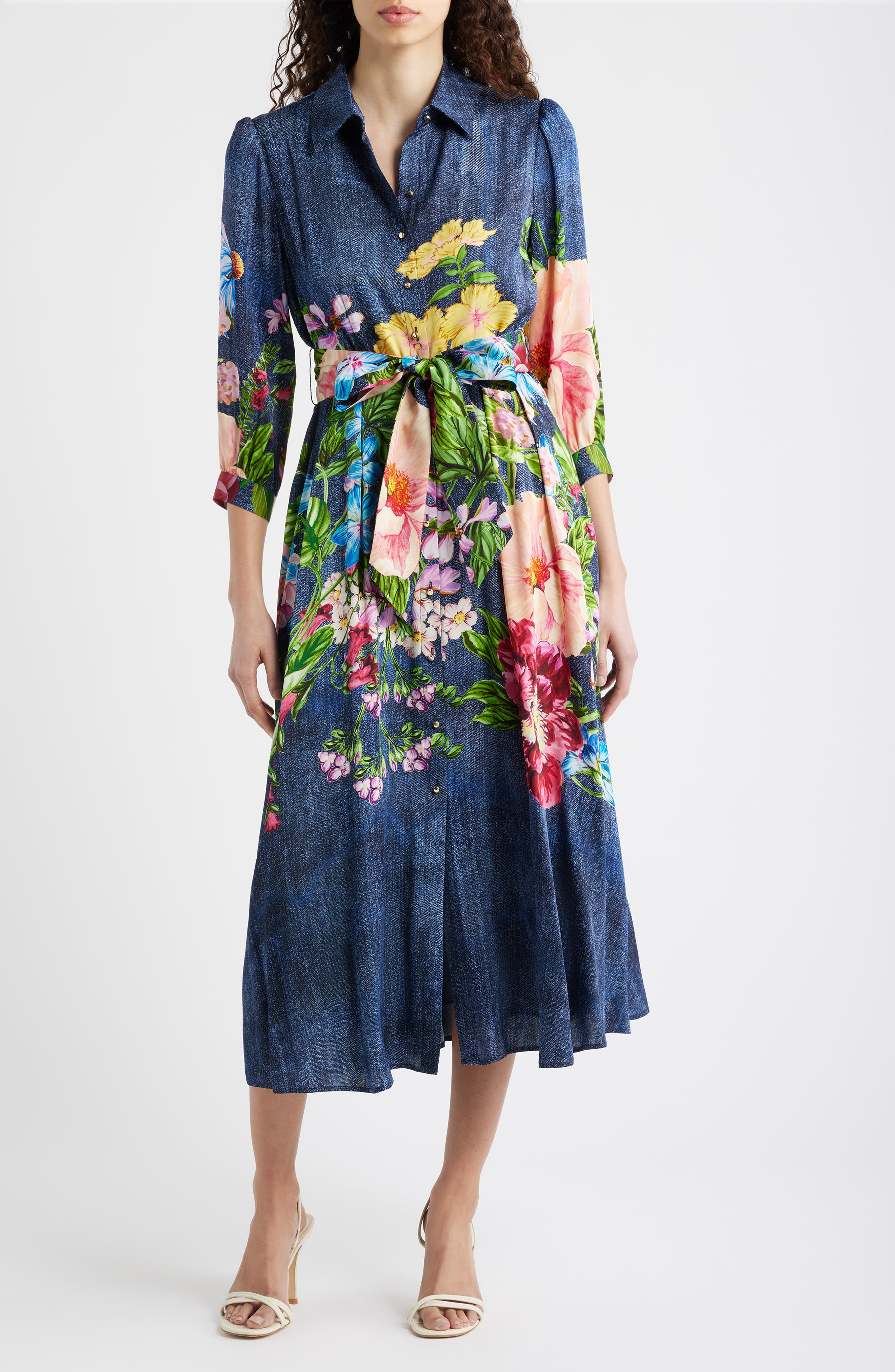 Elie Tahari The Johanna Floral & Denim Print Dress