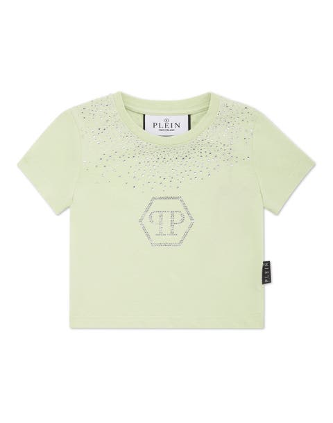 Cropped T-shirt Strass Round Neck Ss Hexagon Girl