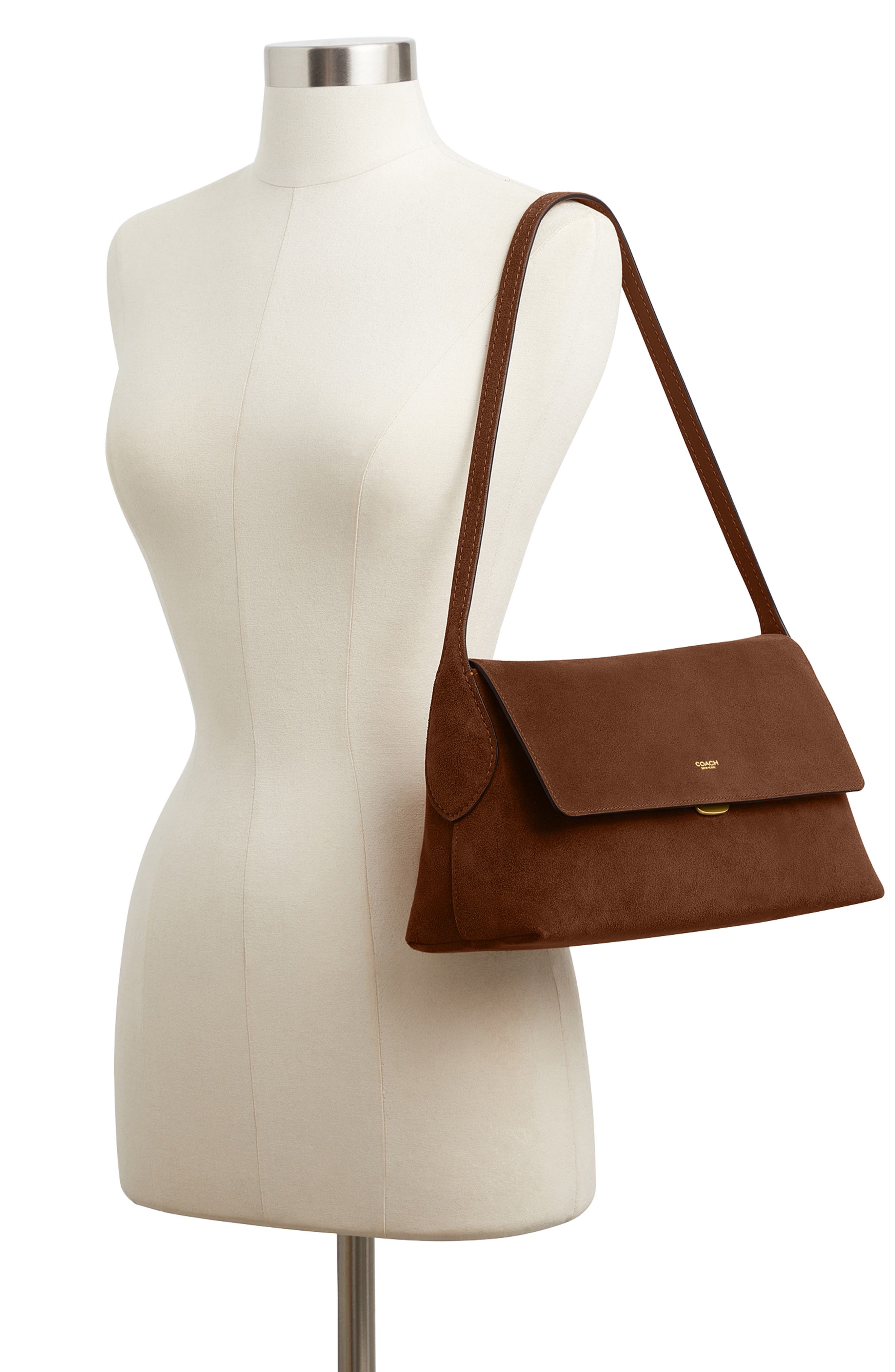 COACH Chelsea 30 Suede Shoulder Bag, Alternate, color, B4/ Warm Brown