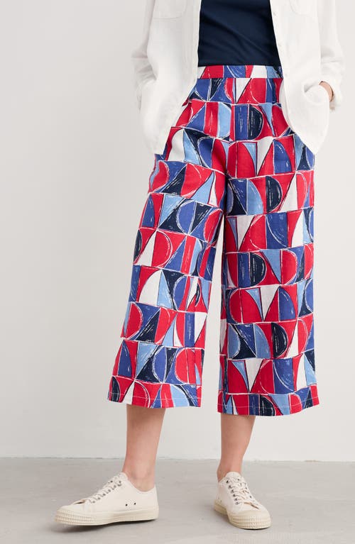 Seasalt Cornwall Peaceful Haven Linen Culottes In Sail Geo Scarlet
