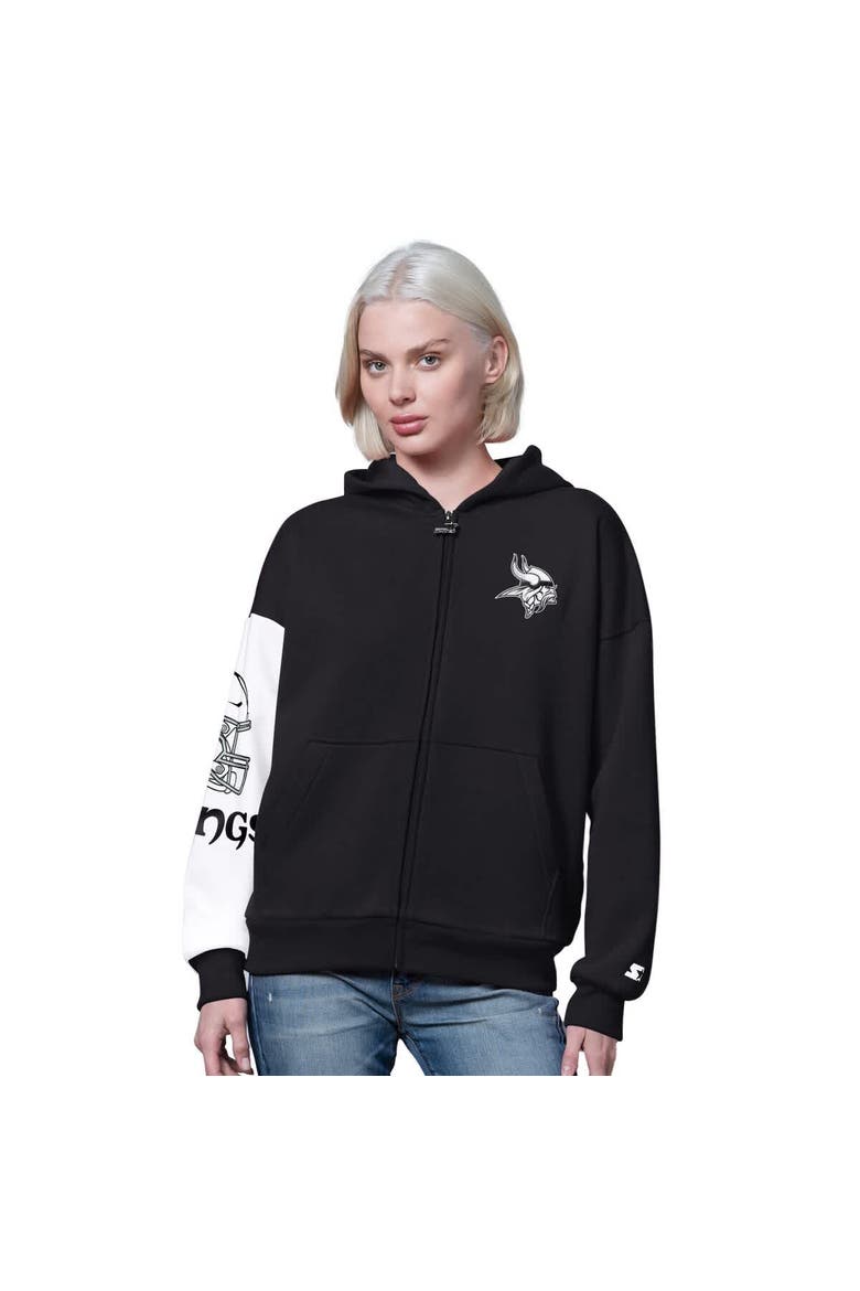Women's Starter  Black Minnesota Vikings 4th Down Full-Zip Hoodie, Main, color, Black