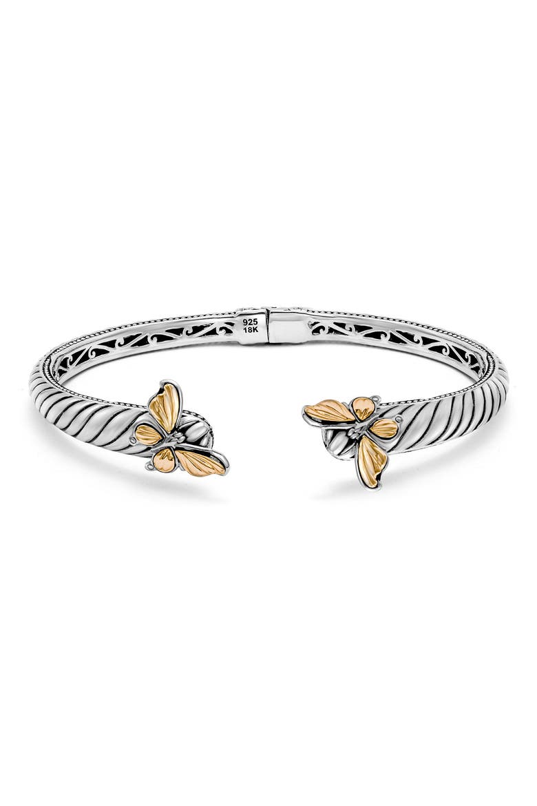 Sterling Silver & 18K Gold Butterfly Hinge Bangle, Main, color, SILVER AND GOLD