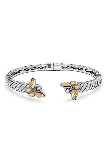 Samuel B. 18k & Silver 0.50 Ct. Tw. Peridot Butterfly Bangle Bracelet In Silver And Gold