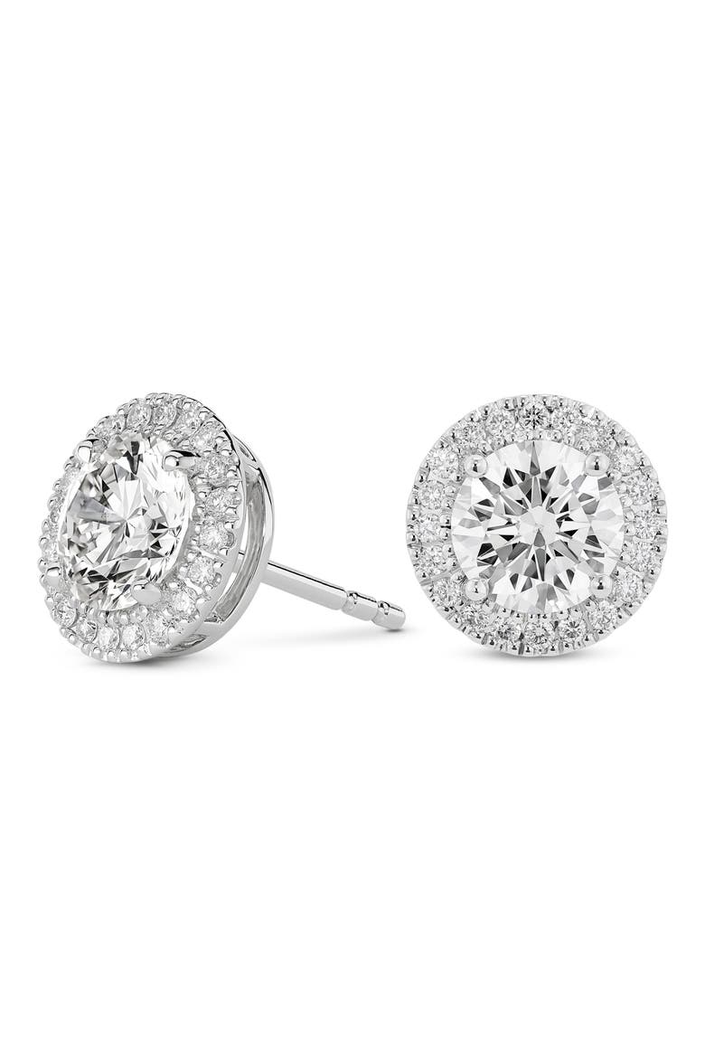 2-Carat Lab Grown Diamond Halo Stud Earrings, Alternate, color, WHITE/ 14K WHITE GOLD