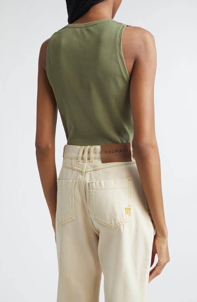 Balmain Paris Logo Embroidered Cotton Jersey Tank, Alternate, color, Uiy Green/ Multi