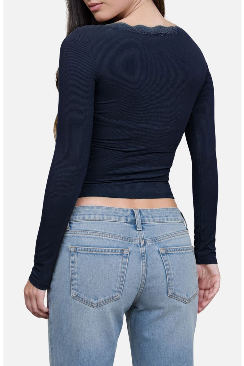 Lace Trim Knit Henley Top, Alternate, color, NAVY