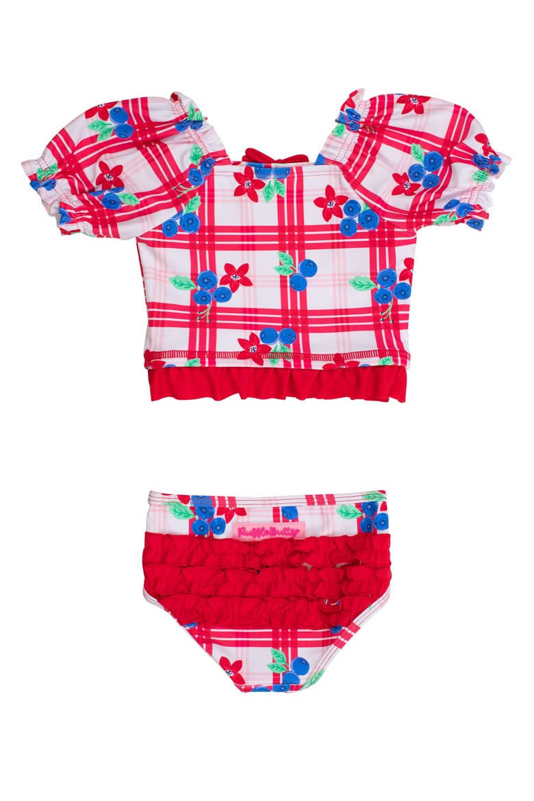 UPF50+ Puff Sleeve Ruffle Tankini 2-Piece Swimsuit, Alternate, color, Red, White, & Blueberry