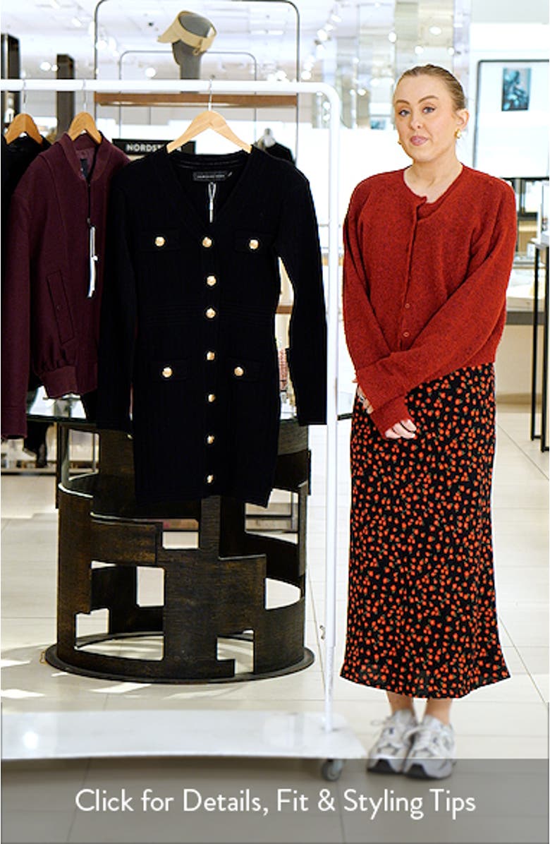 Padded Shoulder Long Sleeve Sweater Minidress, sales video thumbnail