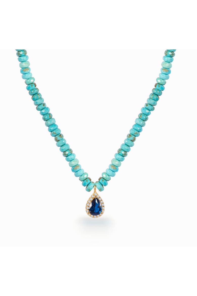 Turquoise beaded sapphire drop necklace, Main, color, turquoise
