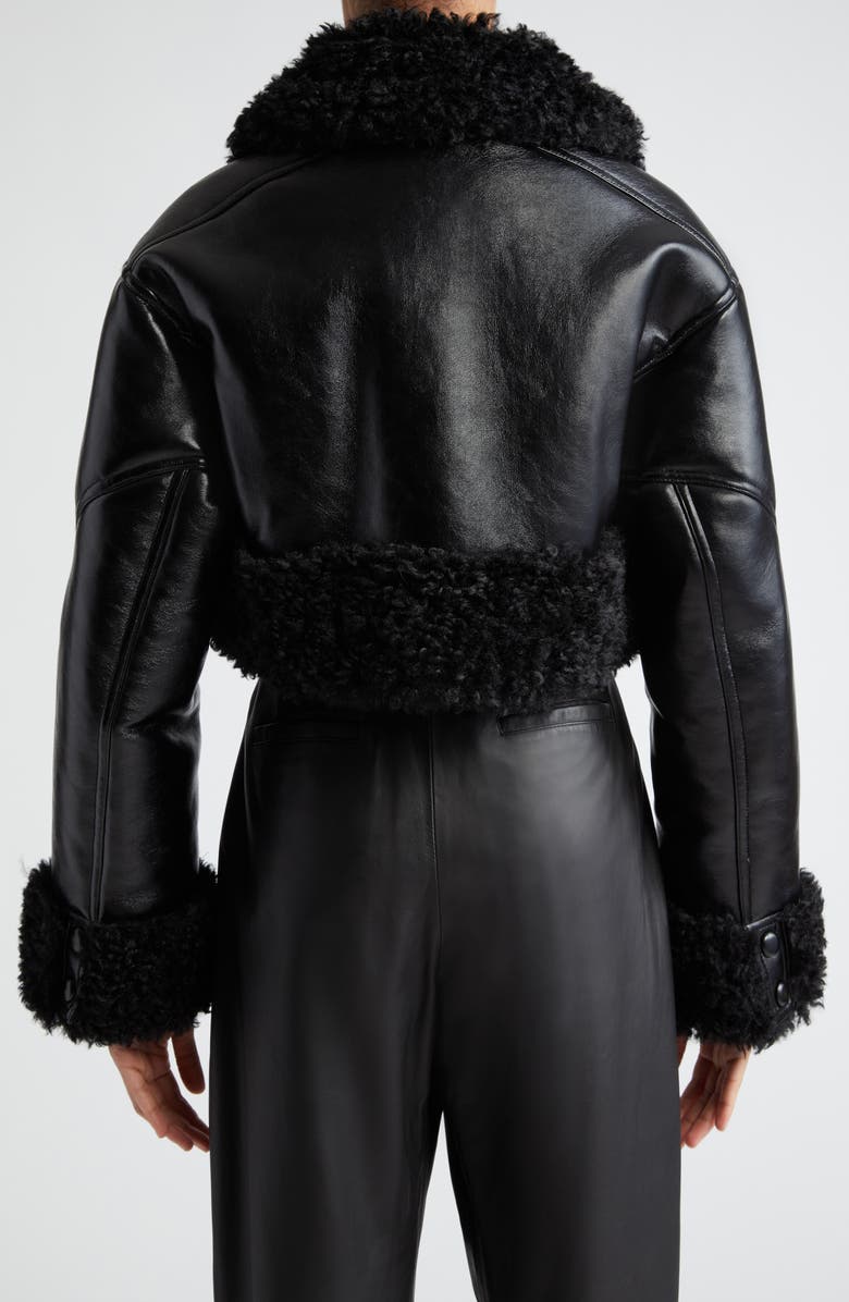 Stand Studio Fleur Faux Shearling Trim Crop Faux Leather Jacket, Alternate, color,