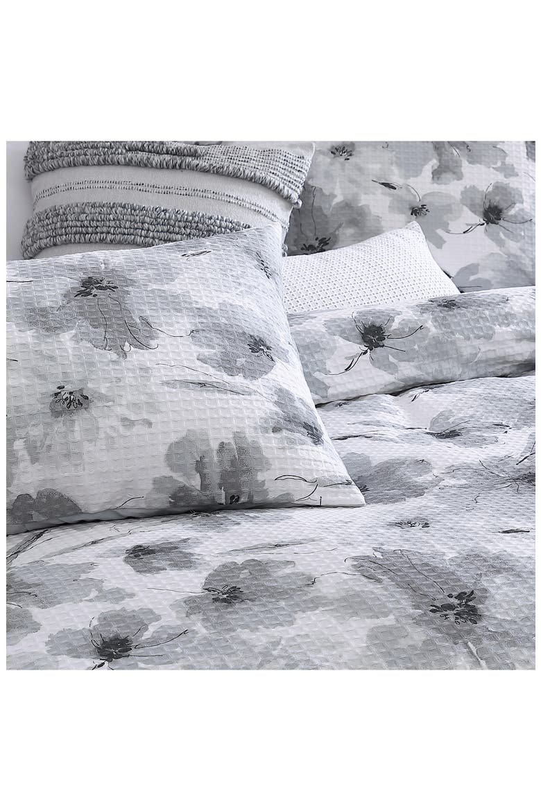 Modern Bloom Waffle Cotton Duvet & Sham Set, Alternate, color, GREY