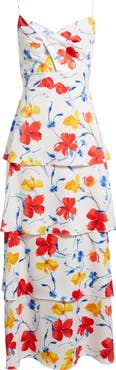 Anne Klein Floral Cowl Neck Tiered Dress
