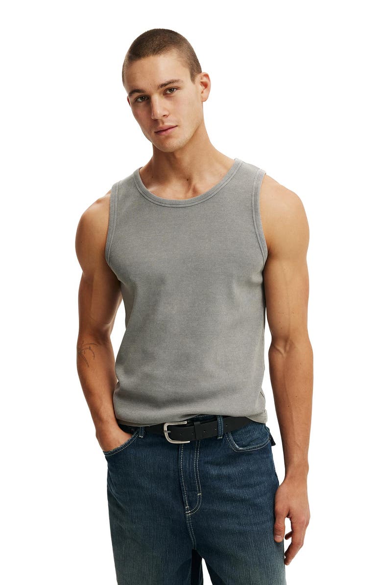 Cotton On Men's Rib Tank, Main, color, Slate Stone Wash