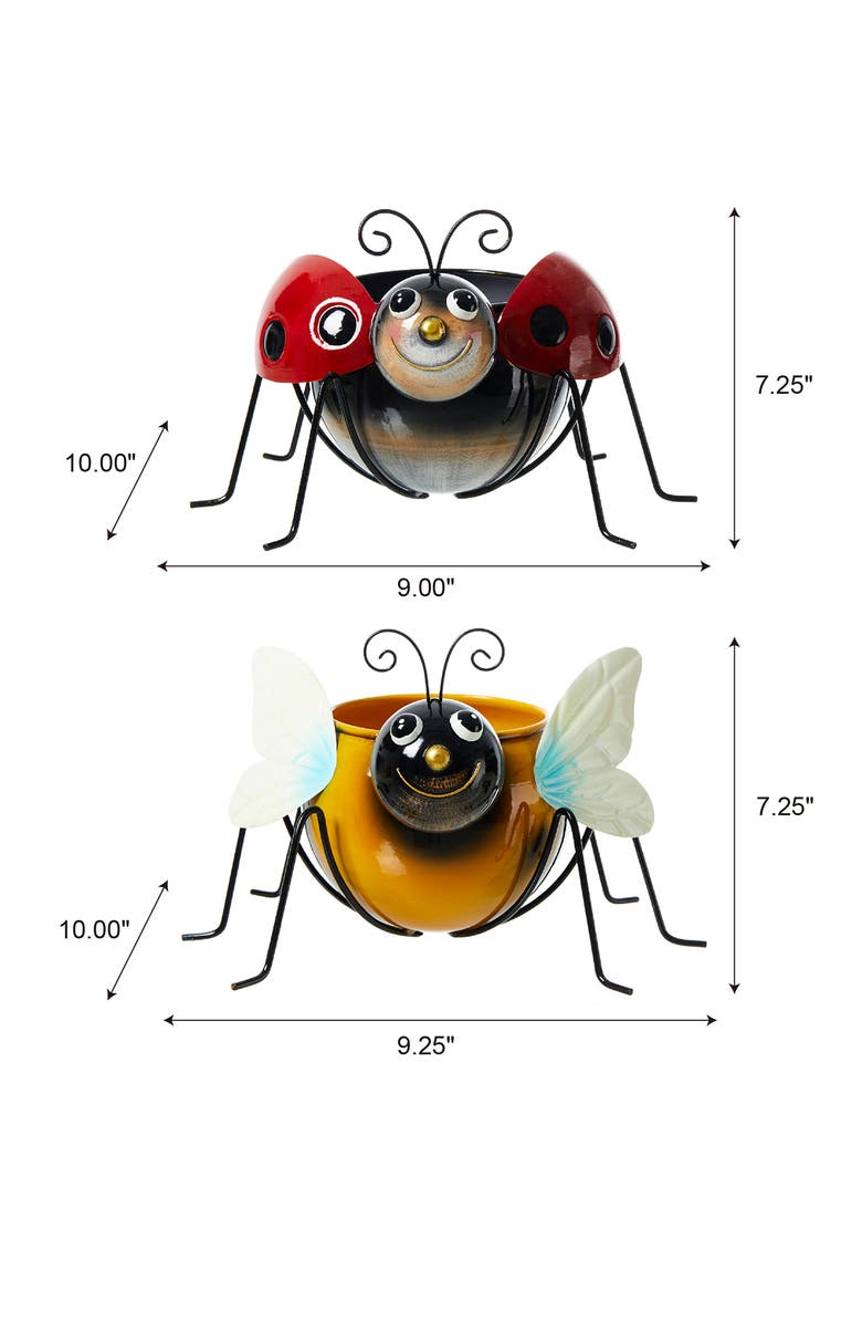 Glitzhome Set of 2 Metal Bee and Ladybug Metal Staute Planters with Drainage Hole, Alternate, color, Red