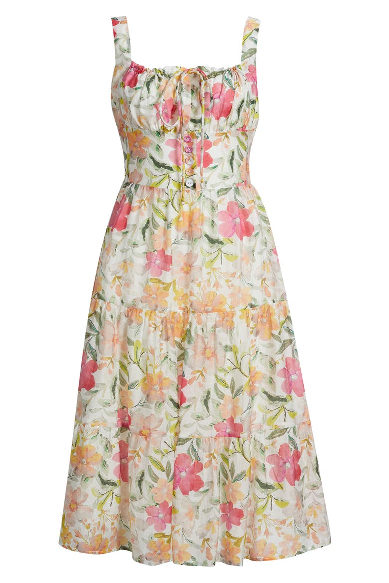 Kai Floral Print Sleeveless Midi Dress, Alternate, color, IVORY MULTI