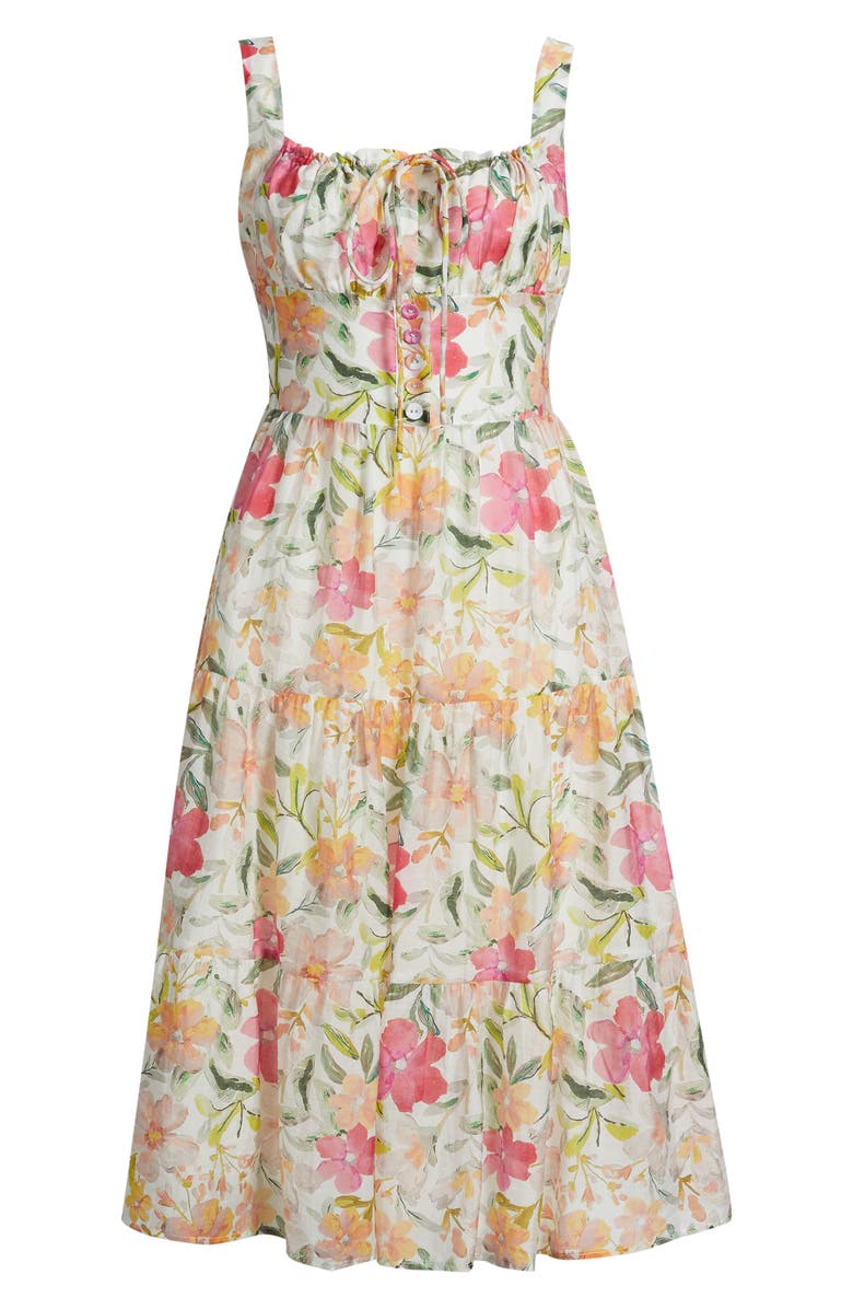 Lulus Kai Floral Print Sleeveless Midi Dress, Alternate, color, Ivory Multi