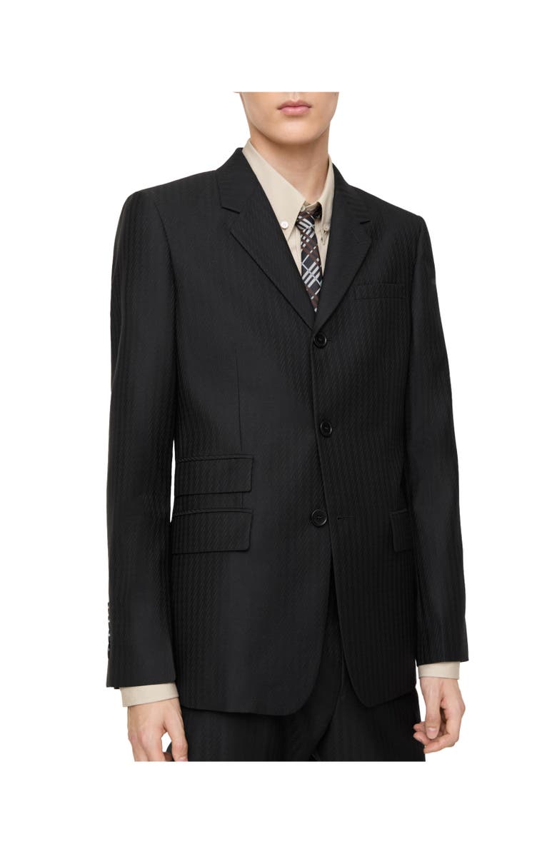 Burberry Striped Wool Mohair Tailored Jacket, Alternate, color, Black