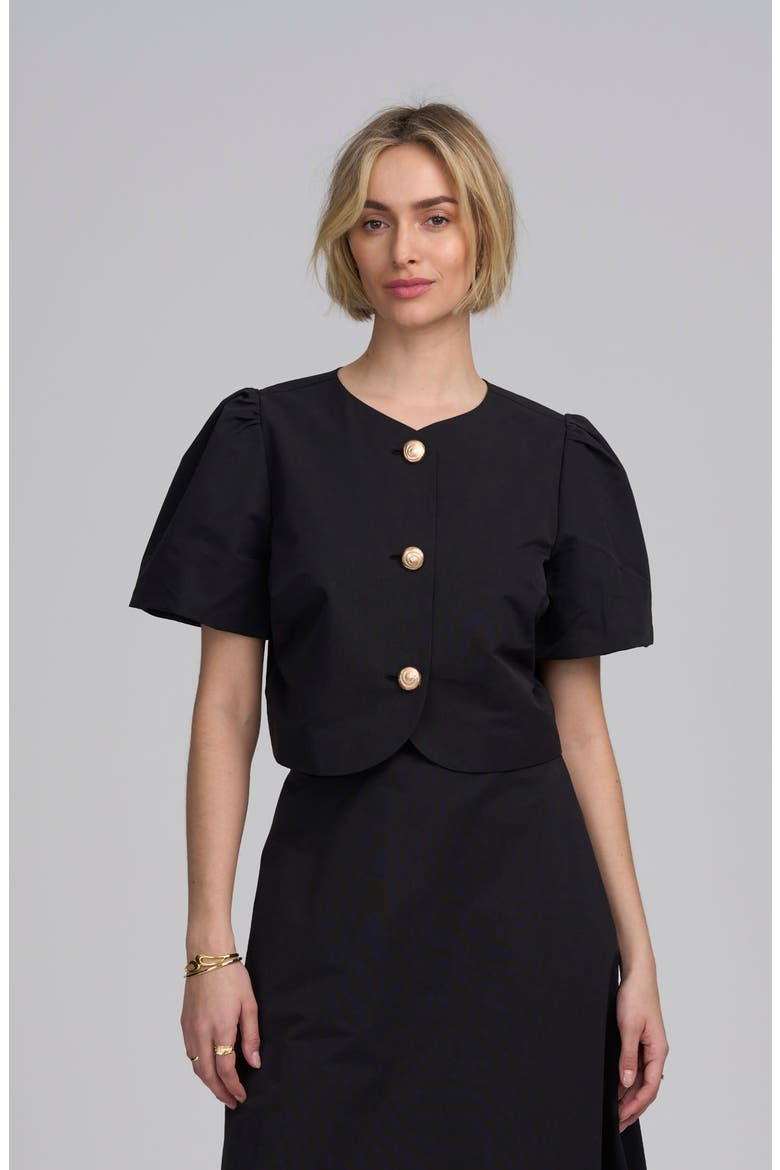 Shirred Sleeve Top, Main, color, BLACK