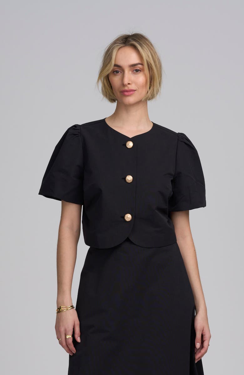 ELLE Collection Shirred Sleeve Top, Main, color, Black