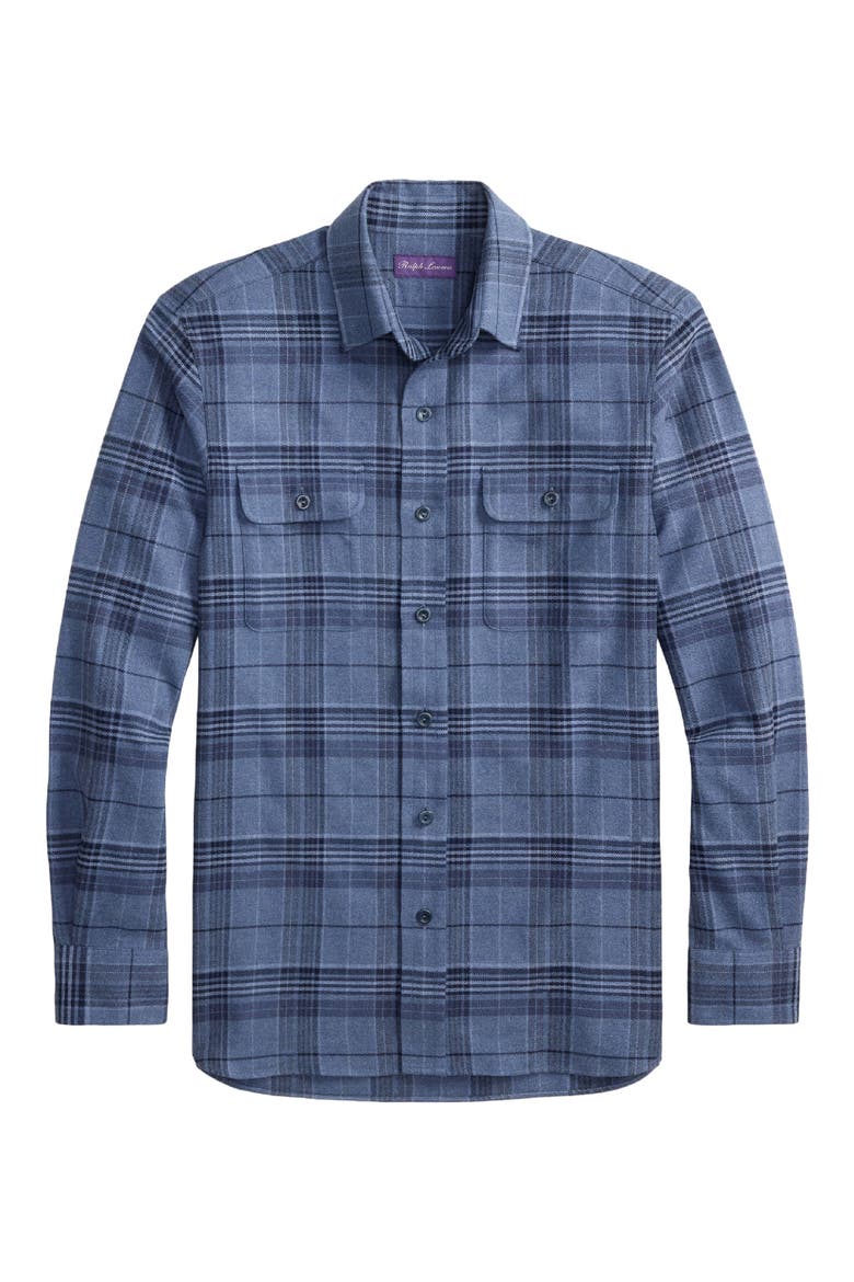 Blanket Plaid Cotton Flannel Button-Up Shirt, Alternate, color, BLUE/ GREY