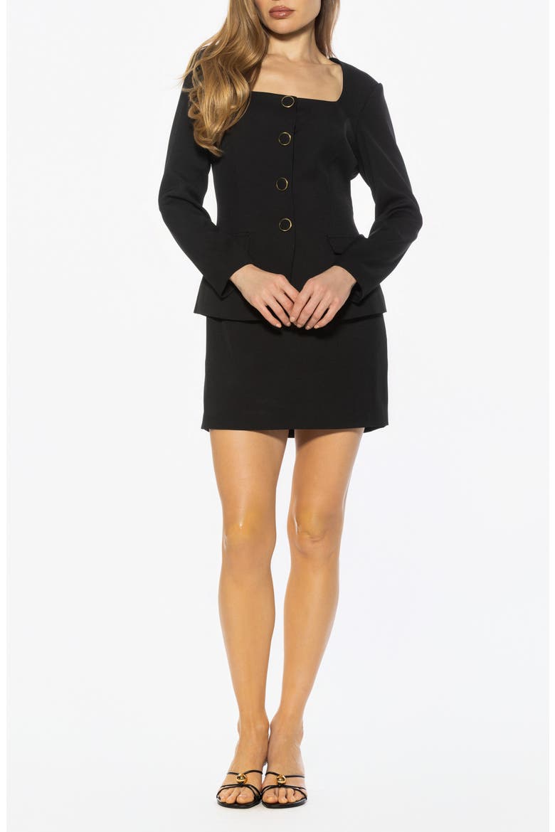 Rami Square Neck Long Sleeve Minidress, Main, color, BLACK